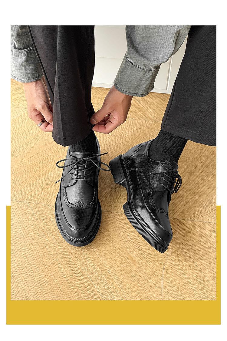 Casual men's brogue shoes with internal height increase, thick-soled business formal men's shoes with internal height increase