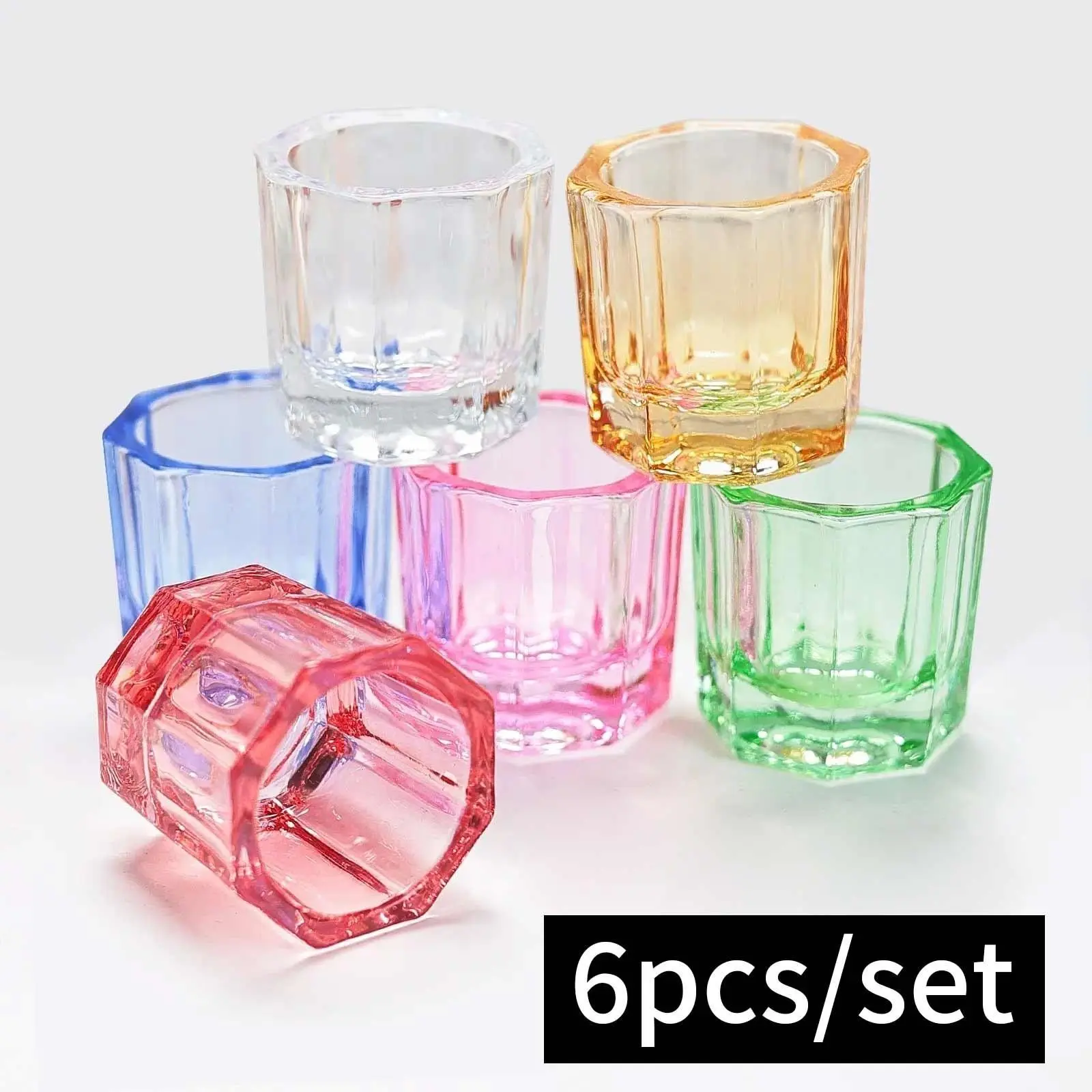 6pcs Manicure Crystal Glass Acrylic Powder Dappen Dish, Nail Cup, Wash Brush Bowl, Nail Art Tools