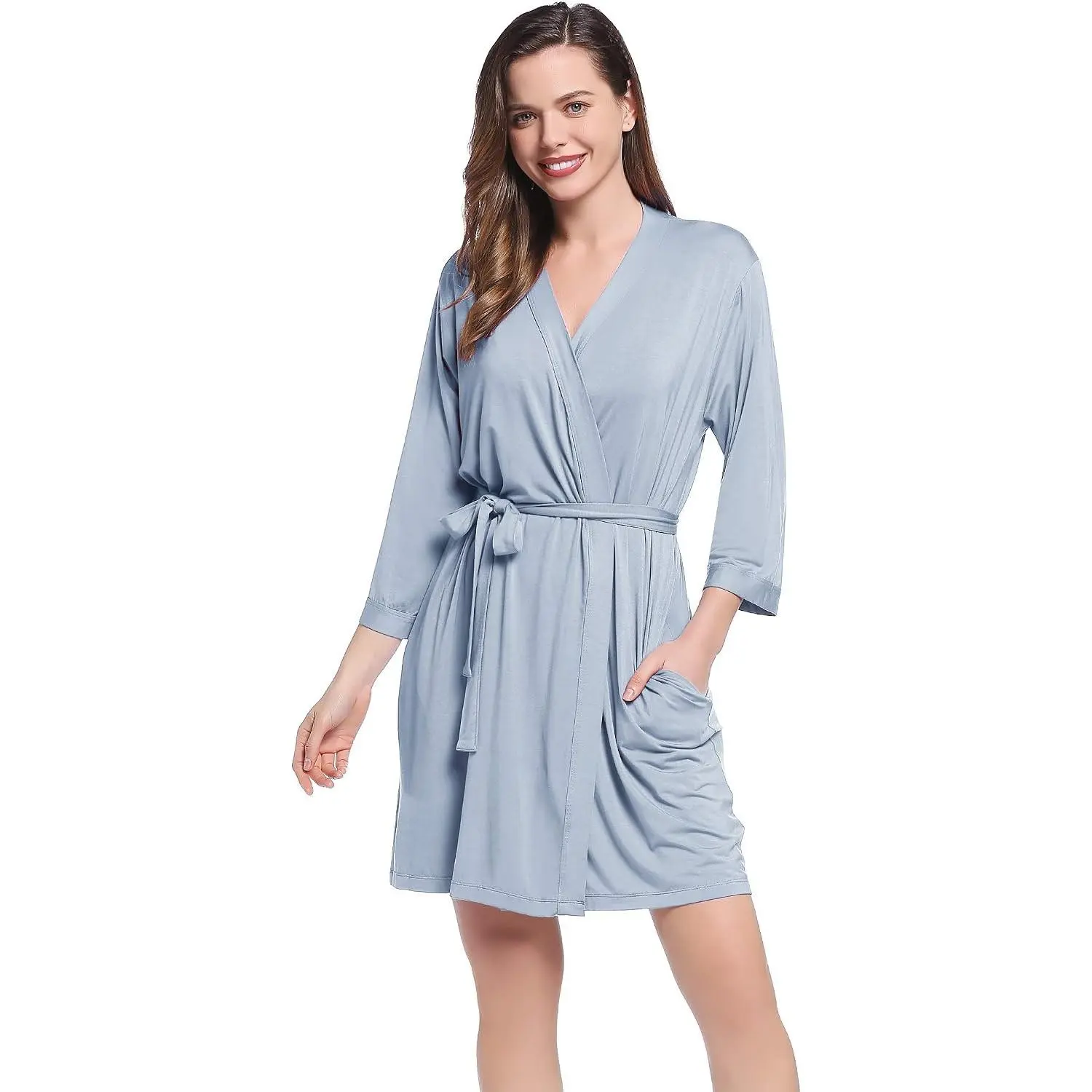 Women's Travel Jersey Robe - Bamboo Viscose Short Thin Bathrobe, Soft Quick-Dry, Perfect for Spa Hotel Vacation Daily Wear