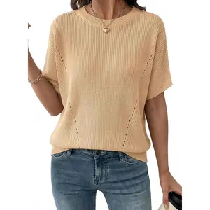 Womens Short Sleeve Sweaters Summer Lightweight V Neck Pullover Tops Dressy Business Casual Blouses Clothes