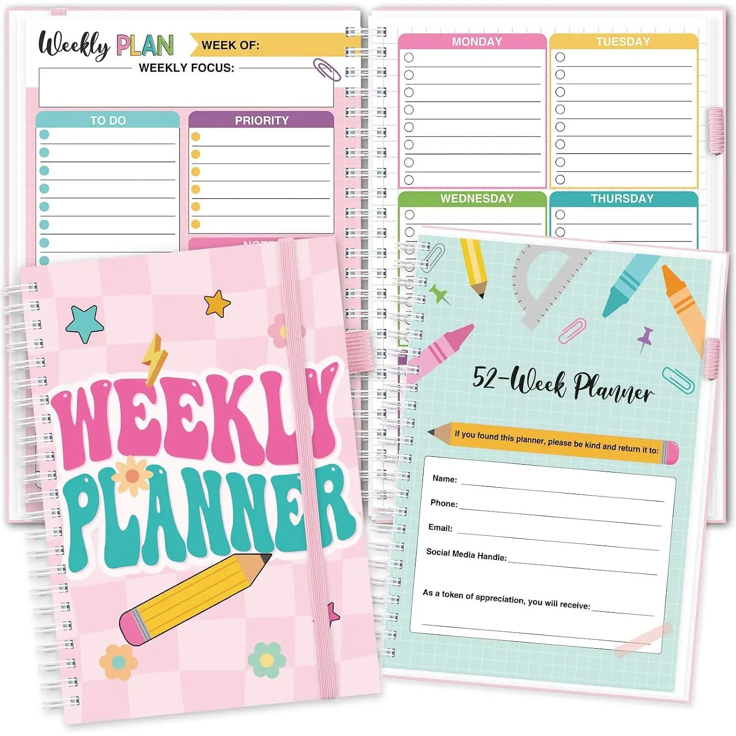 Undated Weekly Planner Notebook 60 Sheets Weekly Goals Notebook  to School Daily Planner Spiral Schedule Task Checklist Plan Book for  of School Organizer Office  Supplies