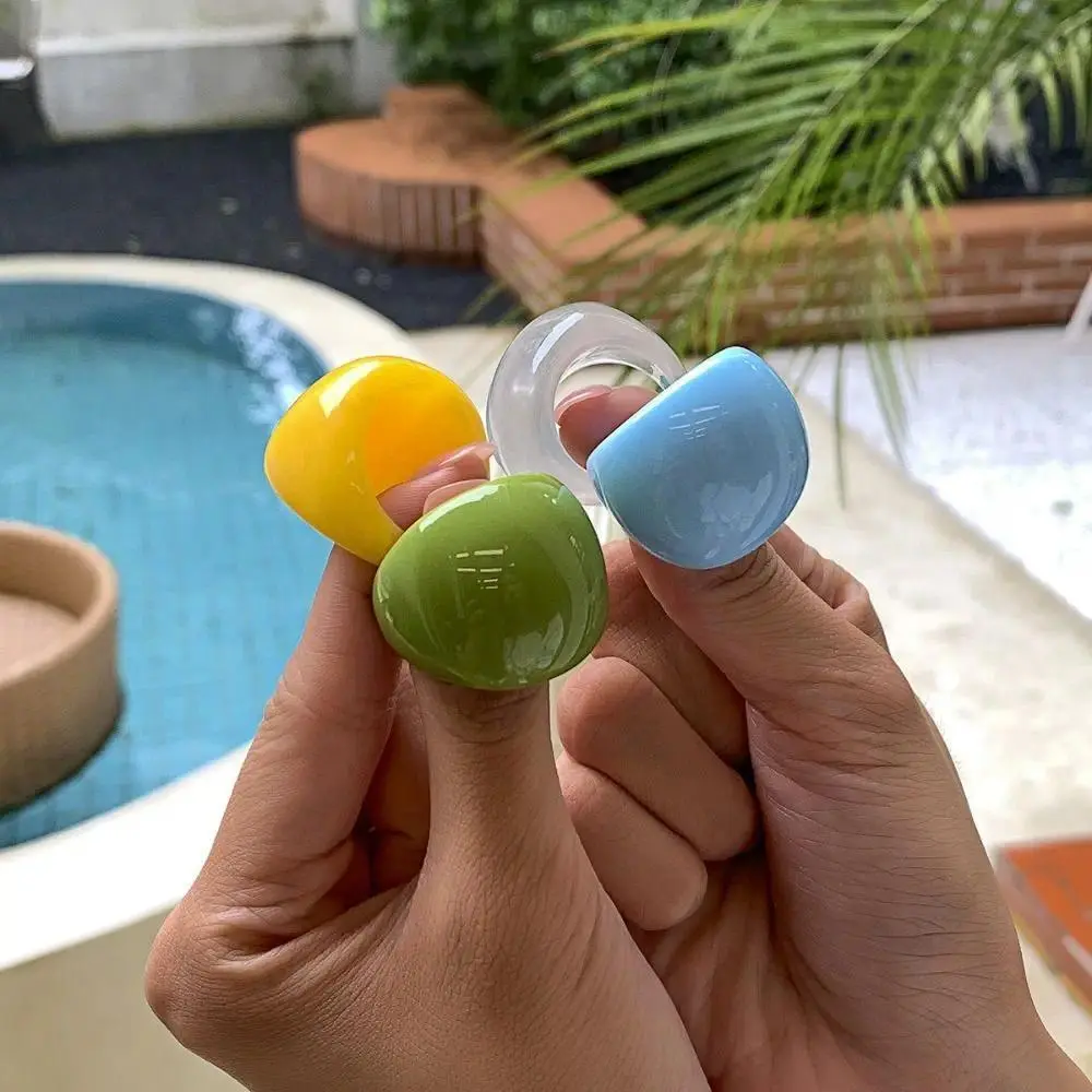 Candy Color Acrylic Plain Ring Fashion Simple Geometric Ring Trendy Women Resin Ring Jewellery Gifts