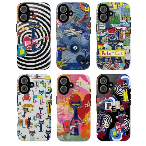 Colorful Retro Cat with Guitar Tough Phone Case, Petee Cat Phone Cover – Funky Disco Art Design, Protective Cover