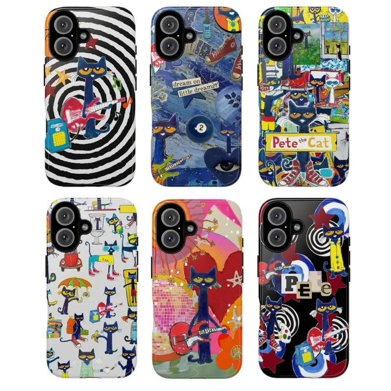 Colorful Retro Cat with Guitar Tough Phone Case, Petee Cat Phone Cover – Funky Disco Art Design, Protective Cover
