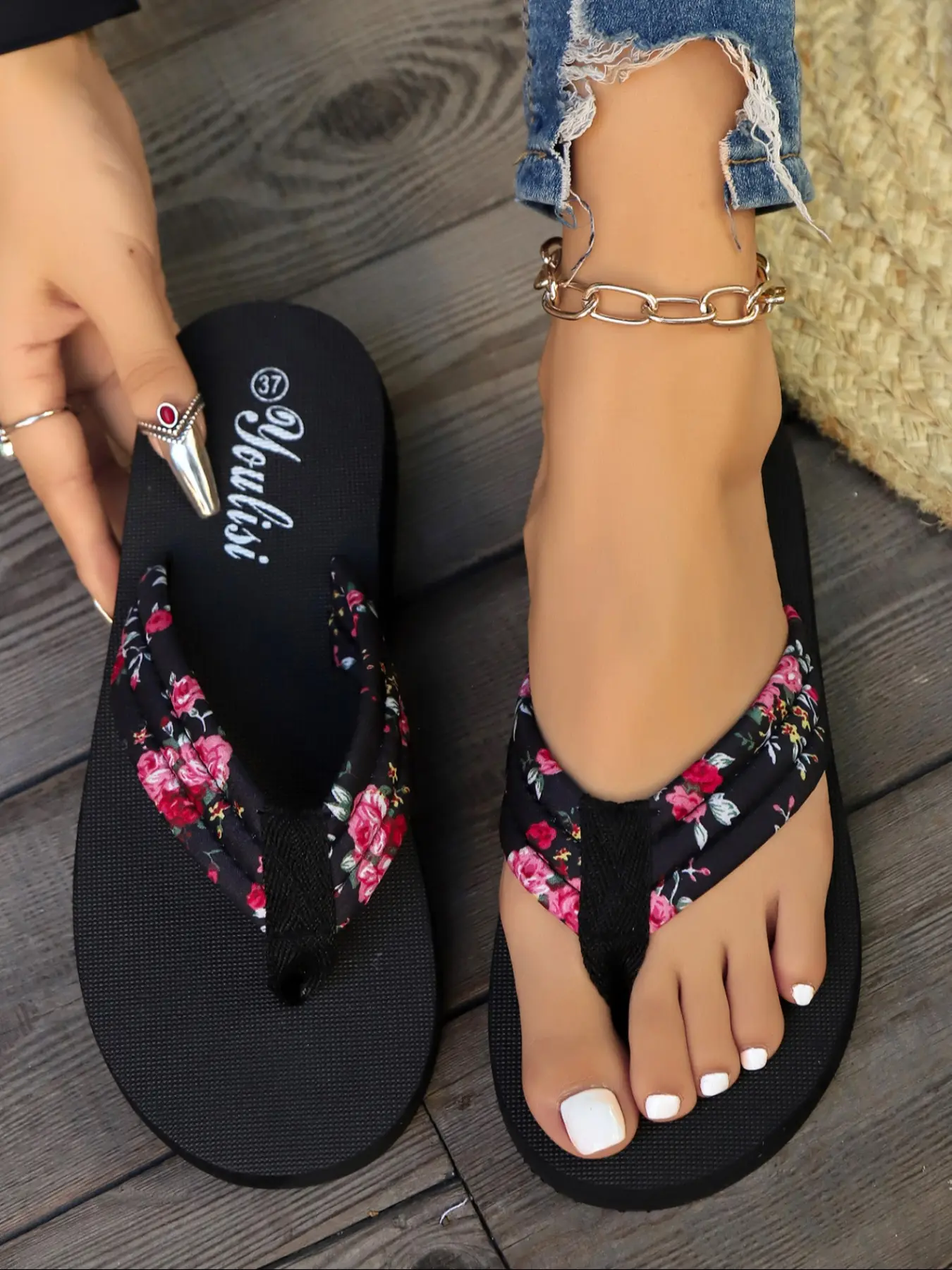 Women's Fashionable Floral Pattern Slides, flip flop slides, Casual Comfortable Flat Sandals for Beach, Outdoor, Daily Wear, Trendy All-match Slide Slippers for Women & Girls, Footwear Slide, Walking Shoes
