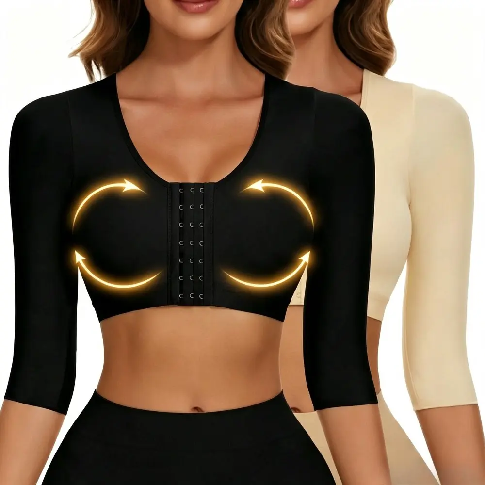 Women Arm Compression Sleeve Post Surgery Front Closure Bra Arm Lipo Compression Garment Seamless Arm Shaper