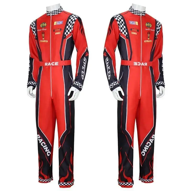 Adult Kids Racer Cosplay Costume Red Classic One-Piece Training Racing Uniform Suit Children Men Karting Jersey Clothing