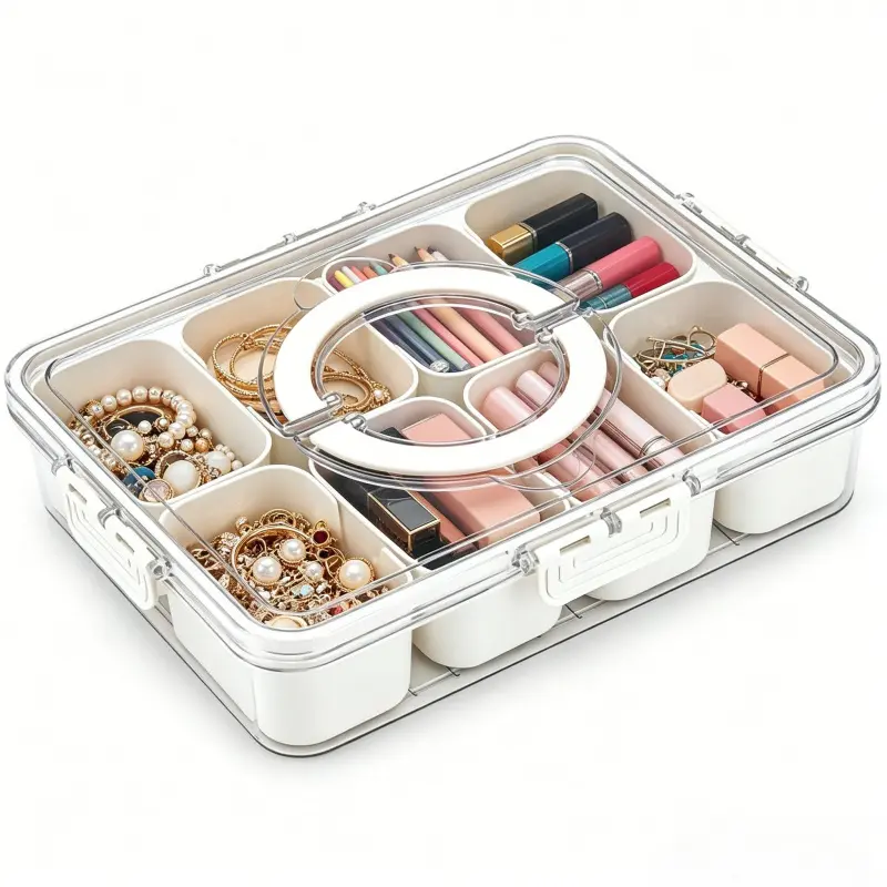 Portable Stackable Multi-Grid Snack Box with Clear Lid, Food-Safe Divided Snack Organizer for Dried Fruit Nuts Candy Kitchen Home Use