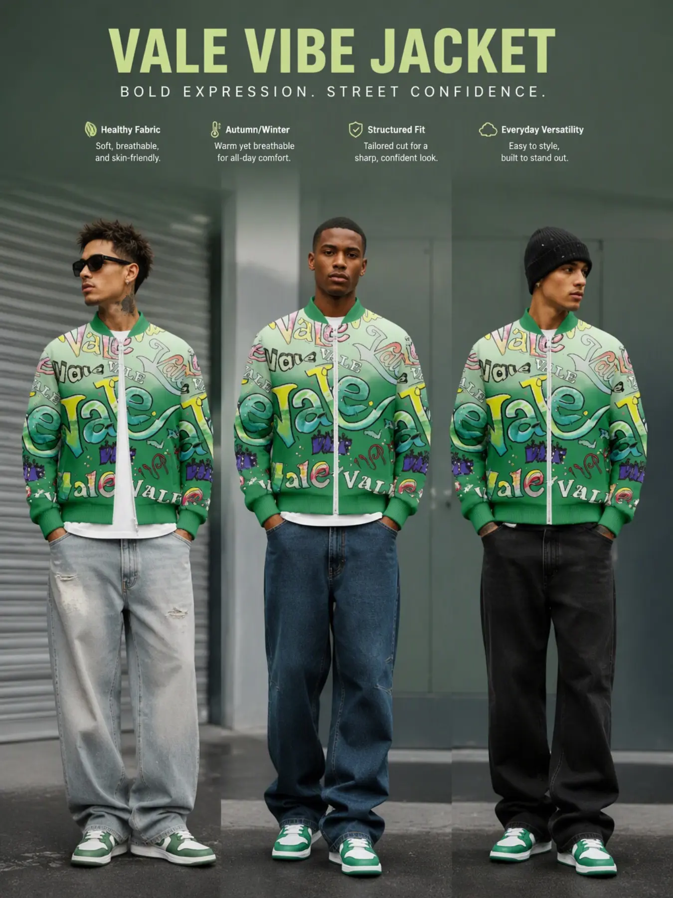 Men's Graffiti Letter Full Zipper Bomber Jacket, Retro Multi-Color Bubble Font Baseball Collar Windproof Jacket, Hip Hop Streetwear Fall Winter Outer Coat