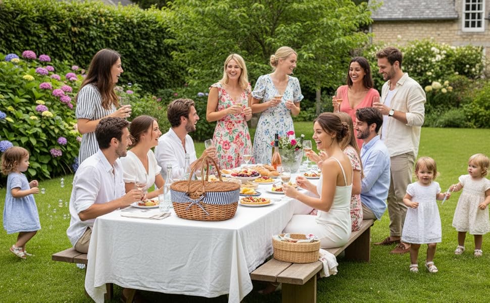 Wicker Picnic Basket with Lid and Handle Sturdy Woven Body with Washable Lining,Little Flowers