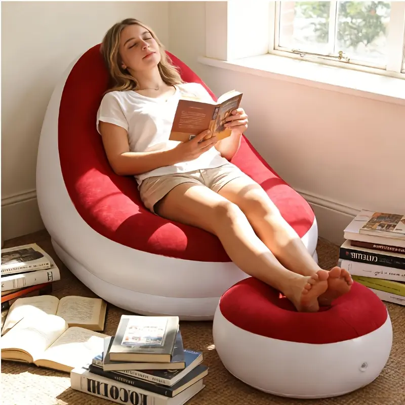 Home Living Room Leisure Inflatable Sofa, PVC Flocked Material, Color Randomly Shipped, Foldable Sofa