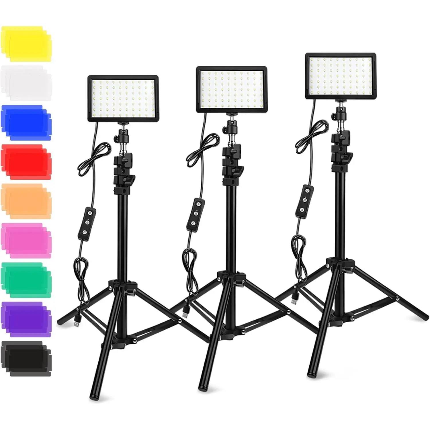 3 Packs 70 LED Video Light with Adjustable Tripod Stand/Color Filters,  5600K USB Studio Lighting Kit for Tablet/Low Angle , Collection Portrait YouTube Photography