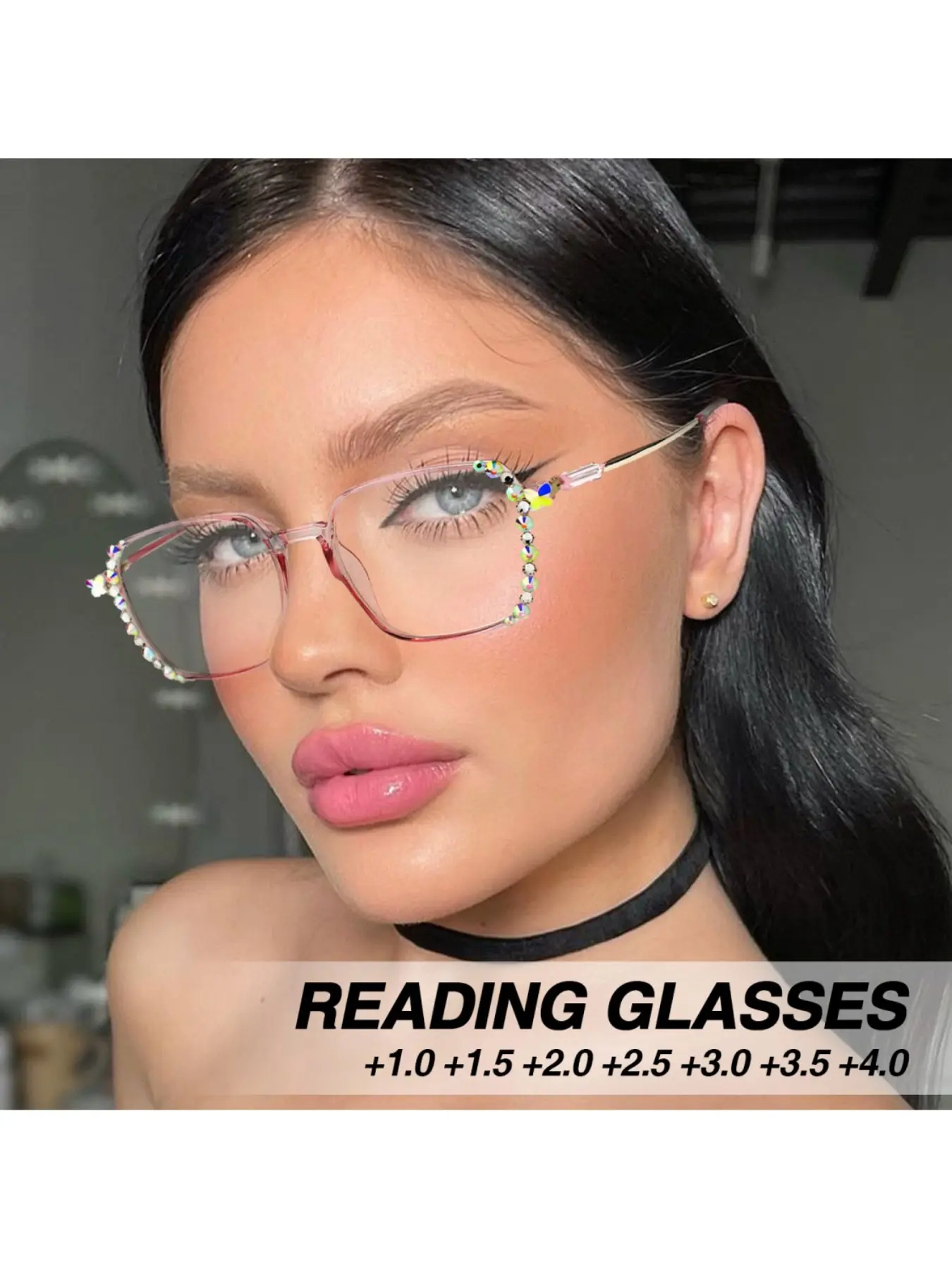 Square Fashion Reading Glasses, Rhinestone Accent, Comfortable Wear, Unisex Prescription Eyewear, Flattering Face Shape, Stylish Design