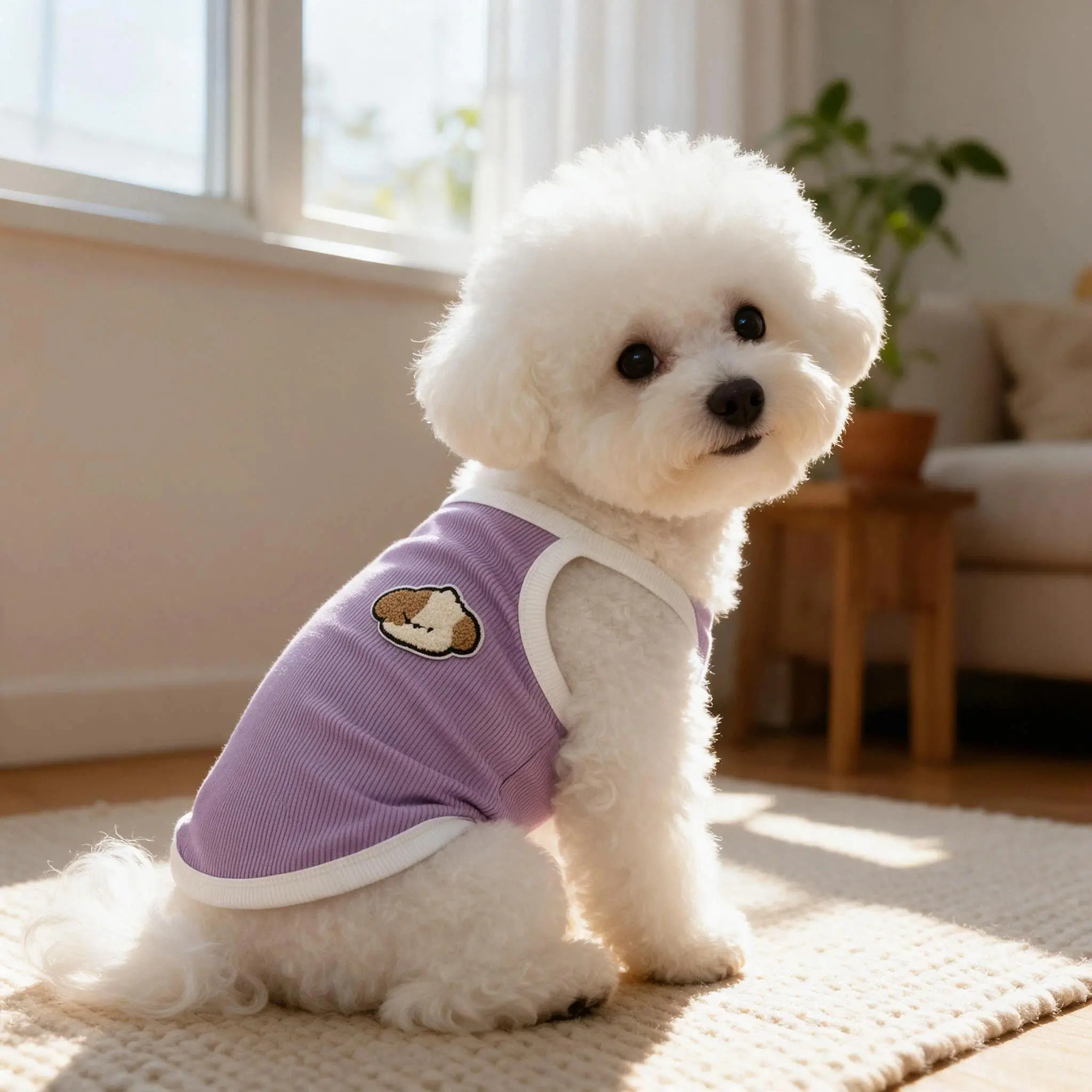Adorable Puppy Head Embroidered Rib Knit Pet Camisole, Summer Breathable No-Sleeve Dog Cat Top