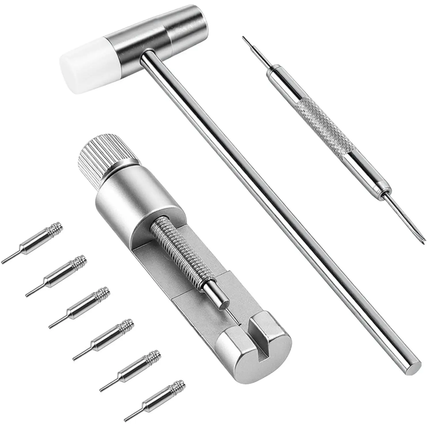 Xipum Watch Link Removal kit, Watch Band Adjuster and Pin Remover | Professional Strap Resizing Tool for Bracelet Adjustment & Replacemen with 6 Extra Pins and 1 Hammer