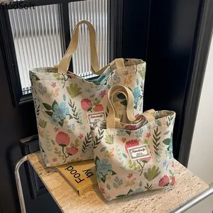 Women's Vintage Floral Jacquard Tote Bag - Large Capacity Canvas Shoulder Purse with Knit Fabric, Top Handles, Handbags for Women for Casual Travel, Shopping