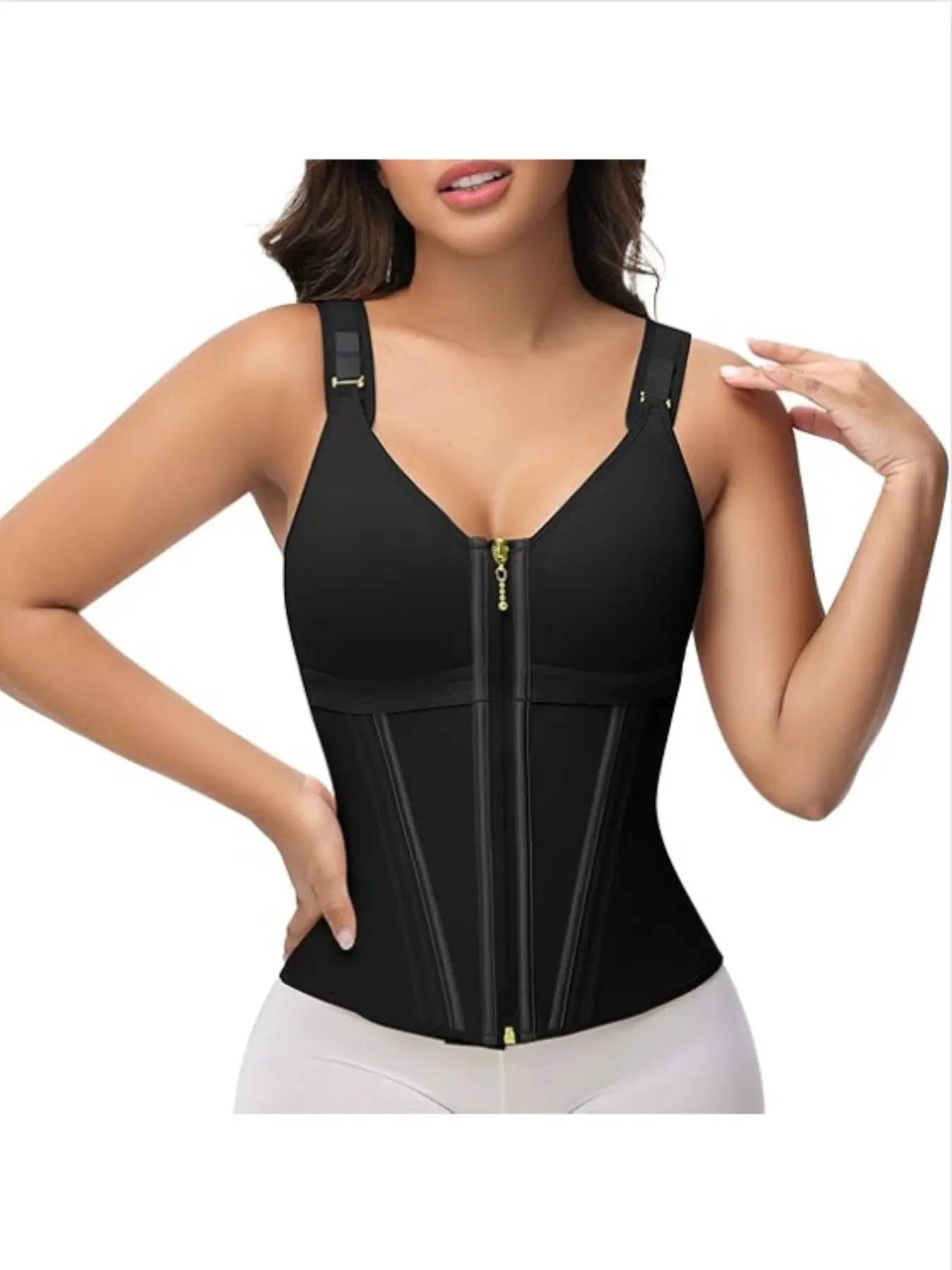Mesh Shapewear Vest with 15 Bone Support, Tight-Fitting Compression Body Shaper, Waist Cinch, Belly Control, Back Support, Push-Up Bra