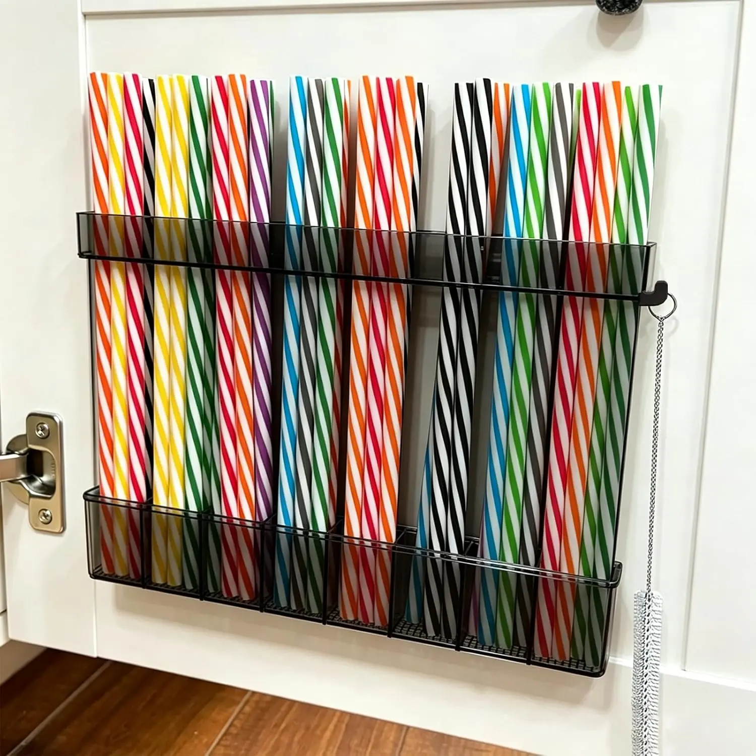 9.8 inch double-layer removable and washable Large  Cabinet Straw Holder Organizer with Traceless Nano Adhesive – Space-Saving Storage Rack for Cabinet Door, Clear Black Straw Cabinet Holder