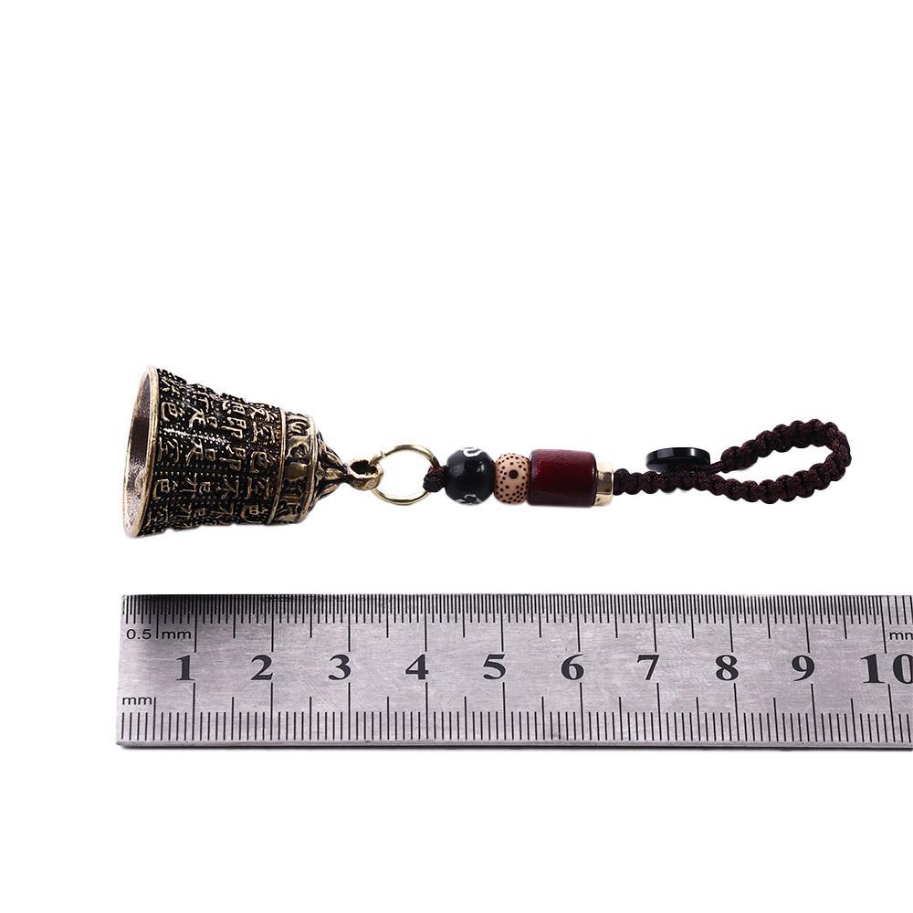 Brass Bell Keychain Pendant Engraved Mantra Charm Handmade Woven Rope Lanyard Hanging Ornament for Keys Bag Decoration Craft Accessory