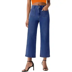 High Waisted Cropped Straight Leg Trendy Stretchy Flare Denim Pants