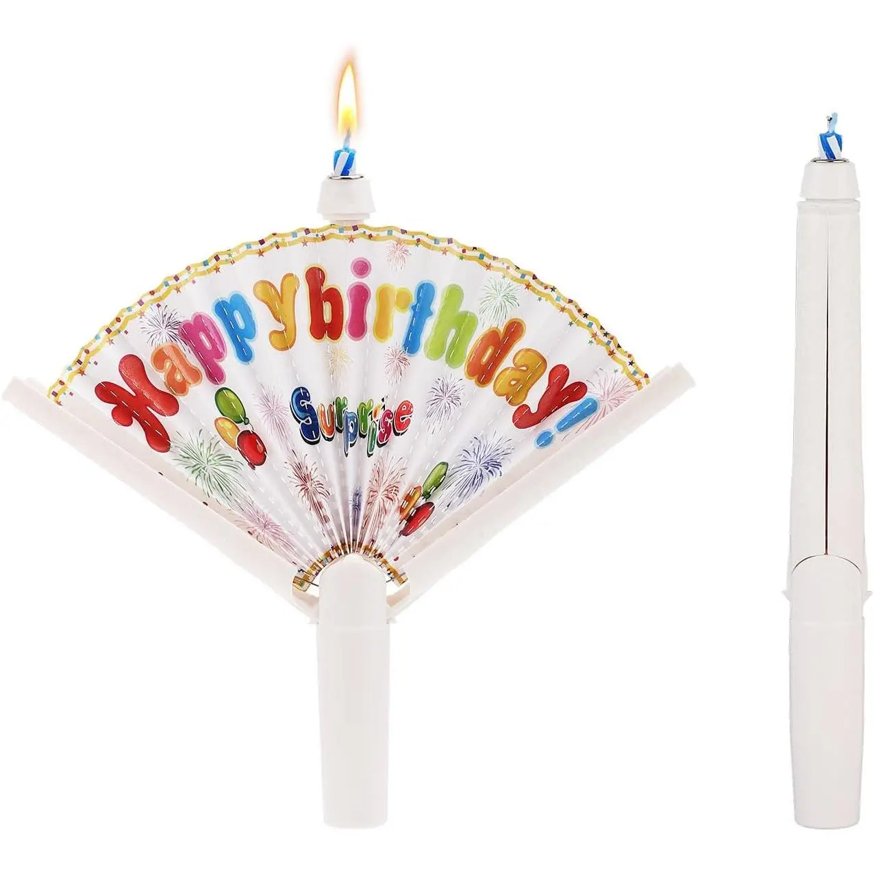 2 count Novelty Fan Birthday Candle, Pop-up  Clown Candles Funny Cake Topper Cool Fun Candle Trick Candles Creative Happy Birthday for Party Supplies