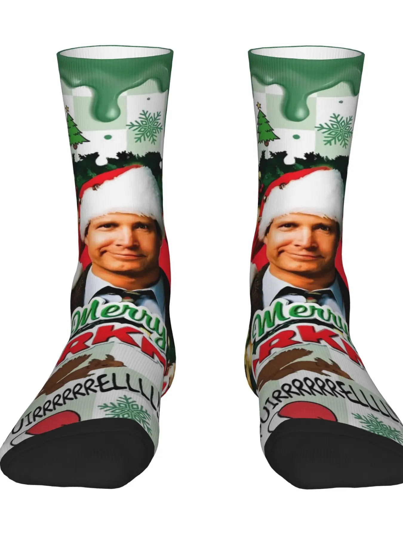 Hip Hop Vintage Merry Clarkmas Seamless Sock, Compression Sock, Unisex Street Style, Funny Novelty Crew Sock, Perfect Gift, Holiday Socks