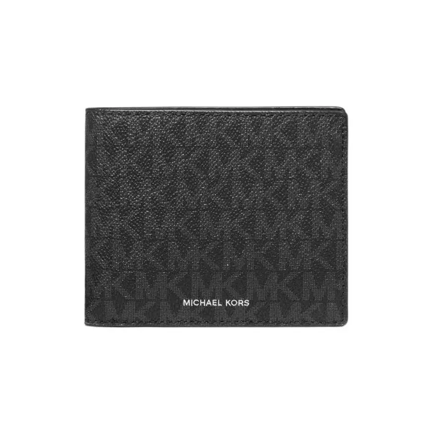 Michael Kors MK Cooper Classic Monogram Foldable Card Holder – Men’s Stylish Metallic Logo Wallet in Black