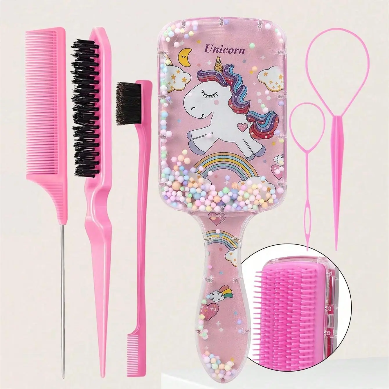 Unicorn Design Hair Styling Tool Set, Cute Cartoon Comb & Hair Styling Tool, Heatless Styling Tool for Smoothing Hair, Hairdressing Tool, Hair Brush
