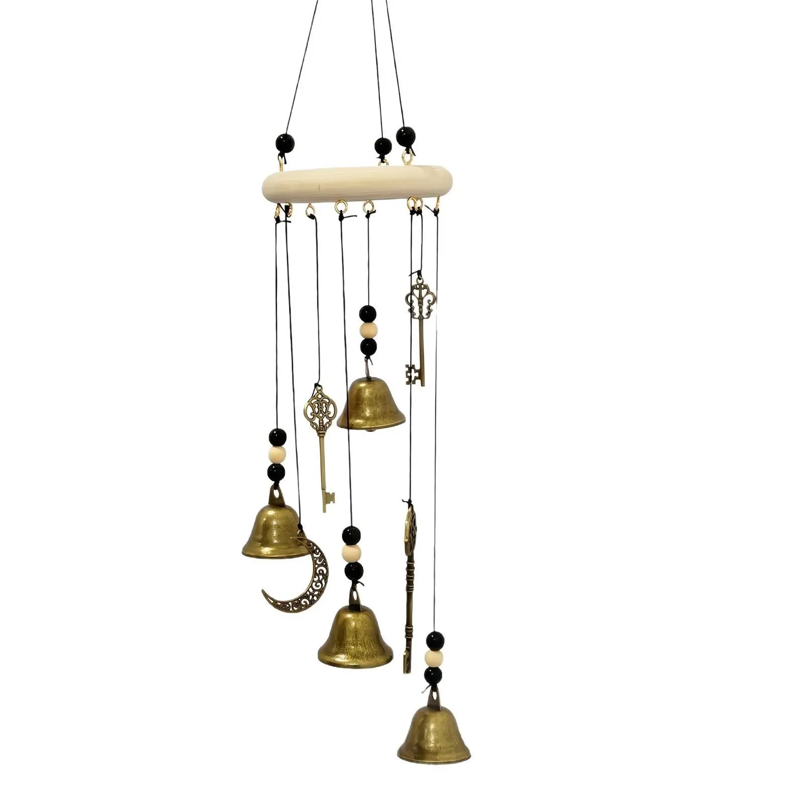 Vintage Worn Key Star Moon Bell Decorative Wind Chime, Witchy Wicca Pagan Iron Art Hanging Decor, Garden Home Luck Guardian Ornament, Unique Gift, Outdoor Garden Accessory