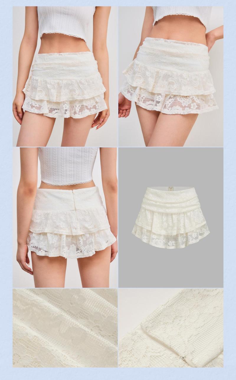 Cider [size 0-26] Lace Mid Rise Layered Mini Skirt