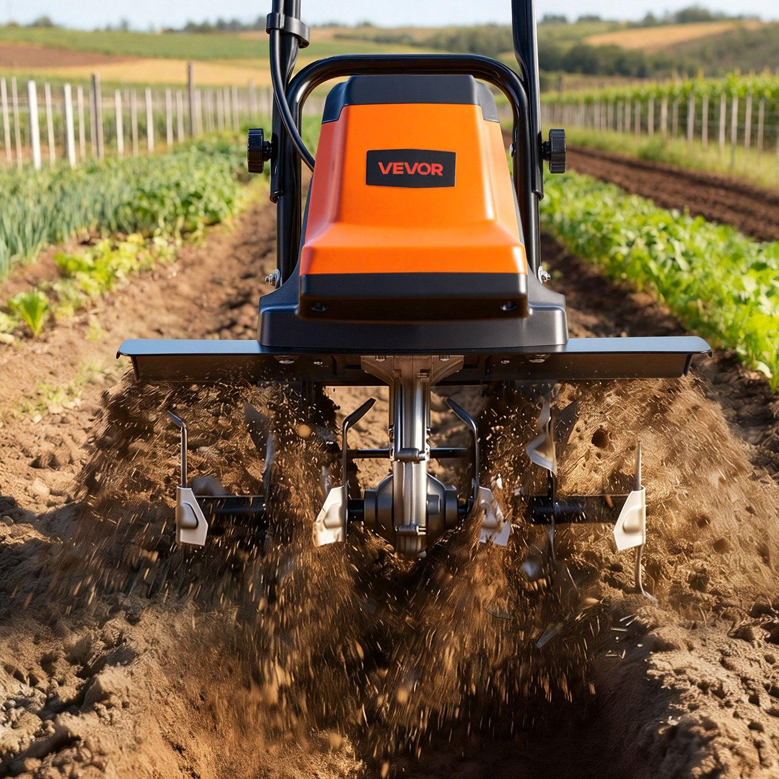 VEVOR Corded Electric Tiller, 18 Inch Tilling Width Garden Rototiller, 15-Amp Motor Heavy-Duty Tilling Machine, Cultivator with Steel Tines and Foldable Handle, for Lawn, Yard, and Gardening Care VEVOR Corded Electric Tiller, 18 Inch Tilling Width Garden Rototiller, 15-Amp Motor Heavy-Duty Tilling Machine, Cultivator with Steel Tines and Foldable Handle, for Lawn, Yard, and Gardening Care