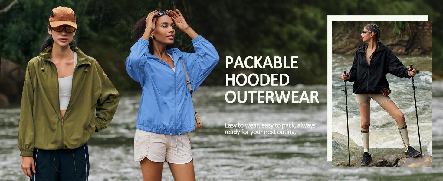 Yousify Womens Waterproof Rain Jackets Lightweight Zip Up Raincoat Outdoor Hiking Hooded Windbreaker with Pocket