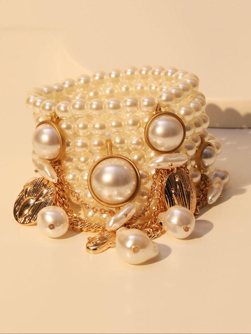 Fashion Faux Pearl Decorated Bracelet, Fashion Elegant Jewelry Bracelet for Party, Daily Clothing Decor, Trendy All-match & Exquisite Jewelry for Birthday Gift, Stackable Bracelets