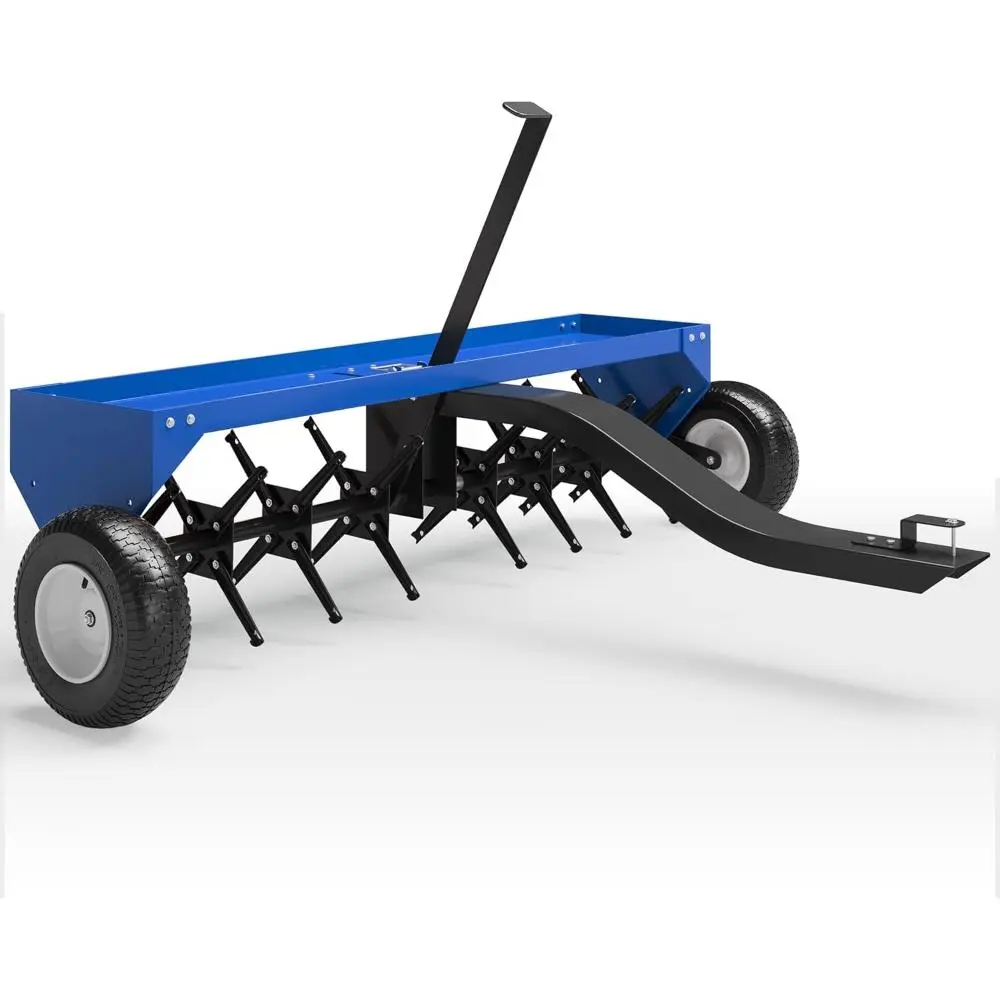 48 Inch Tow Behind Lawn Plug Aerator,100LBS Capacity Yard Aerator with Universal Hitch &10" Tires, Heavy Duty Aerator Lawn Tool Tow Behind, Steel Core Aerator for Garden Farm Yard Lawn Care