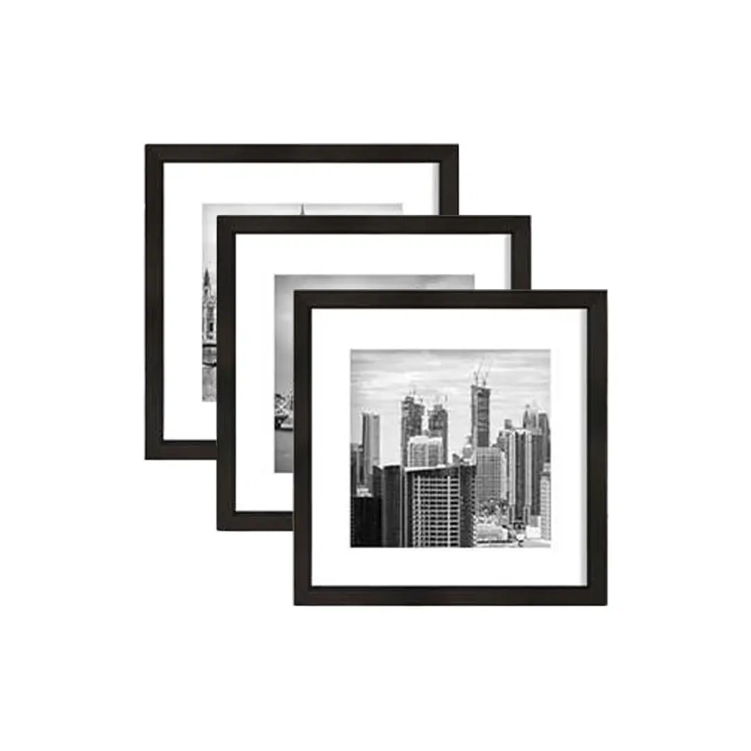 3-Pack Set 10x10inch/8x8inch Wood Grain Wall Frame, Picture Frames, High-Quality Mdf, Elegant Photo Display, Modern Design, Ideal for Home & Café Decor