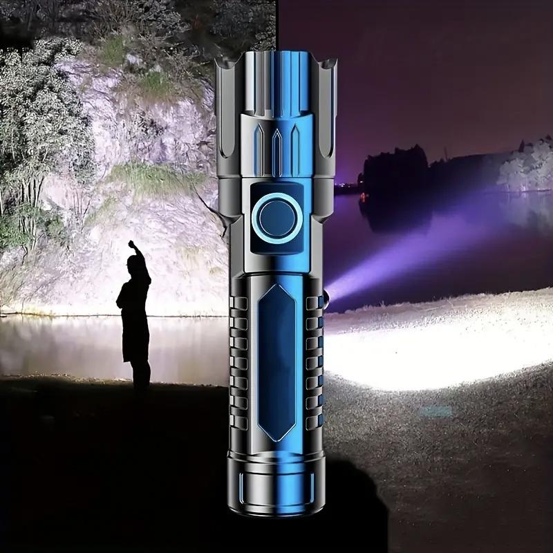 USB Rechargeable LED Flashlight, 2 Counts Portable Zoomable Tactical Flashlight, High Lumen Flashlight, Strong Light Flashlight for Camping & Hiking, Camping, Camping Equipment, Travel Accessories, High Powered Flashlight, High Performance Flashlight