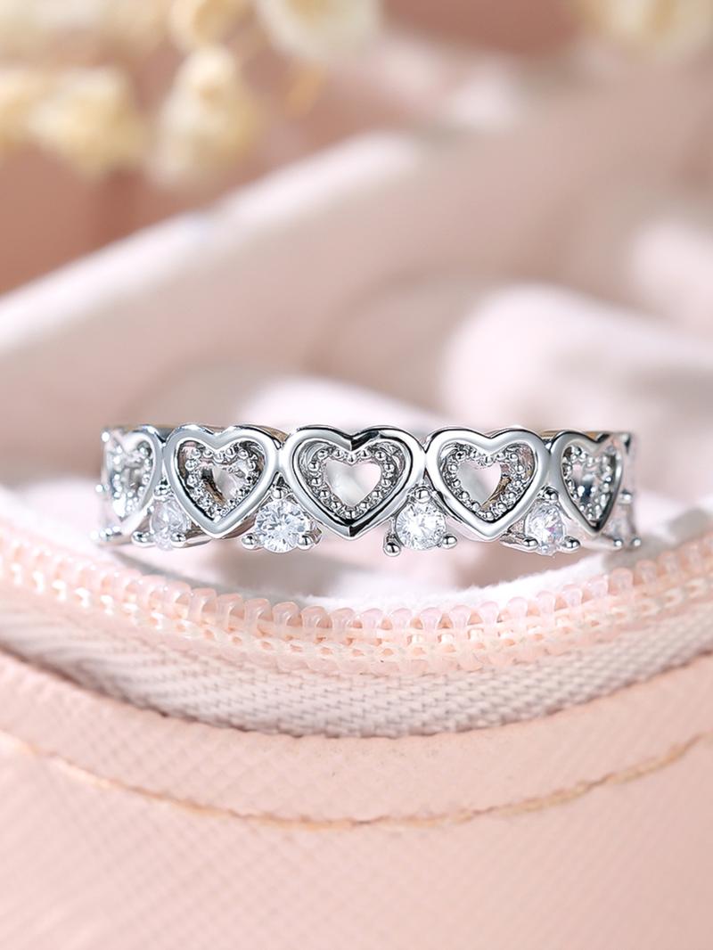 1 Piece Fashion Heart Shaped Engagement Ring, Elegant Copper Jewelry for Women, Girl's Temperament All-match Accessory, Gifts for Wife, Heart Design Ring