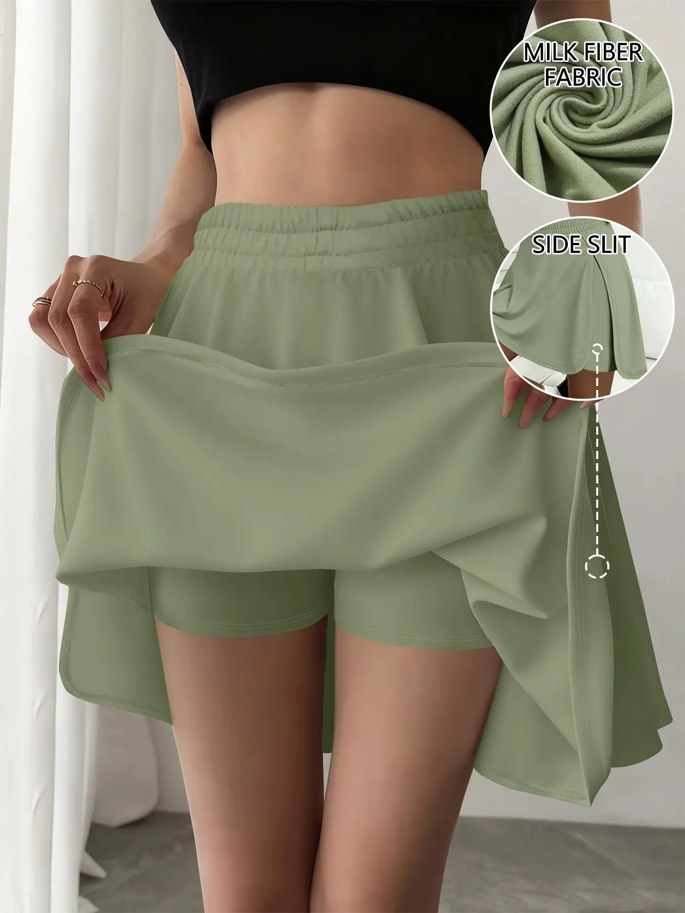 Women's Sporty Skirt with Safety Shorts, Fitted Short Skirt, Fashionable Two-Piece Design, Natural Waist, All Seasons, Skirts With Shorts