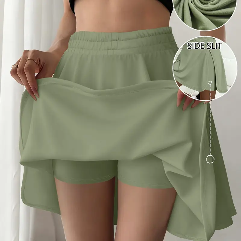 Women's Sporty Skirt with Safety Shorts, Fitted Short Skirt, Fashionable Two-Piece Design, Natural Waist, All Seasons, Skirts With Shorts, Skirts With Shorts Underneath