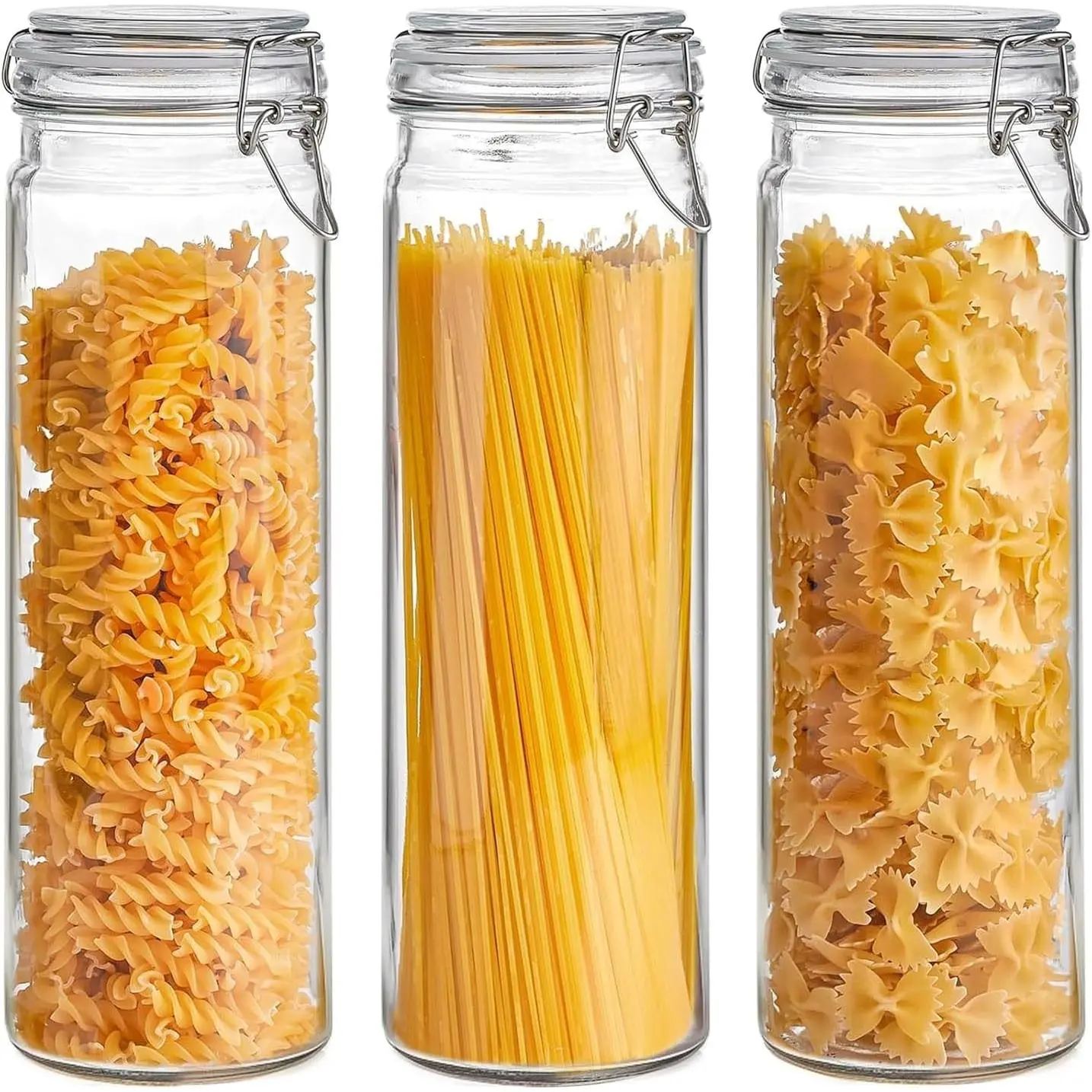 Tall Glass Pasta Containers with Airtight Lids 68 oz 3 Pack Canister | Spaghetti linguine, Long pasta storage, Breadsticks, Vertical pantry organization, Cabinet organization, Dry food storage