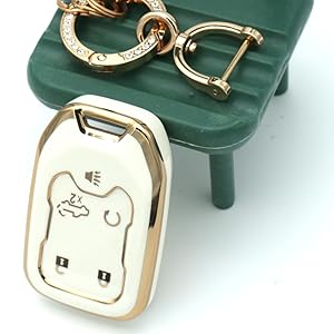 Key Fob Cover Compatible with Chevy Chevrolet Suburban Tahoe GMC Terrain Yukon Yukon XL Smart 6 Buttons TPU Remote Keyless Key Fob Case Protection Shell Accessories Blue with Metal Keychain