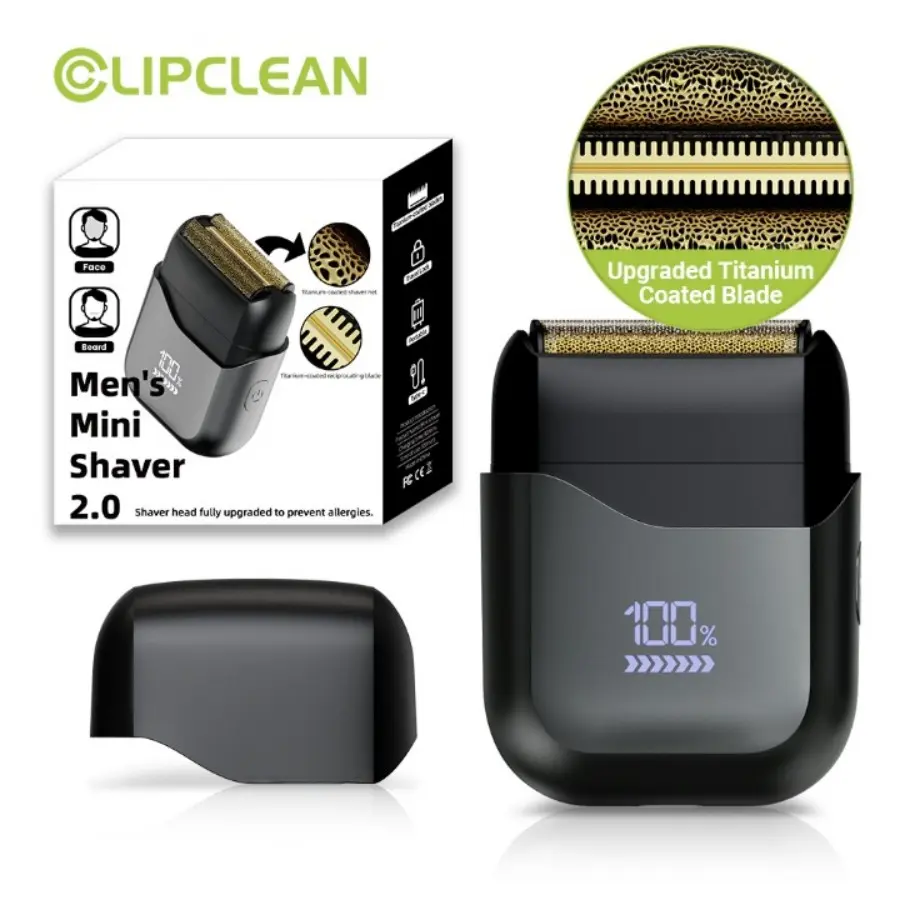 Portable Electric Shaver, Men's Beard Trimmer with Titanium Blade, USB Charging, LED Battery Display, Water Washable, Ideal for Travel, Home, Office