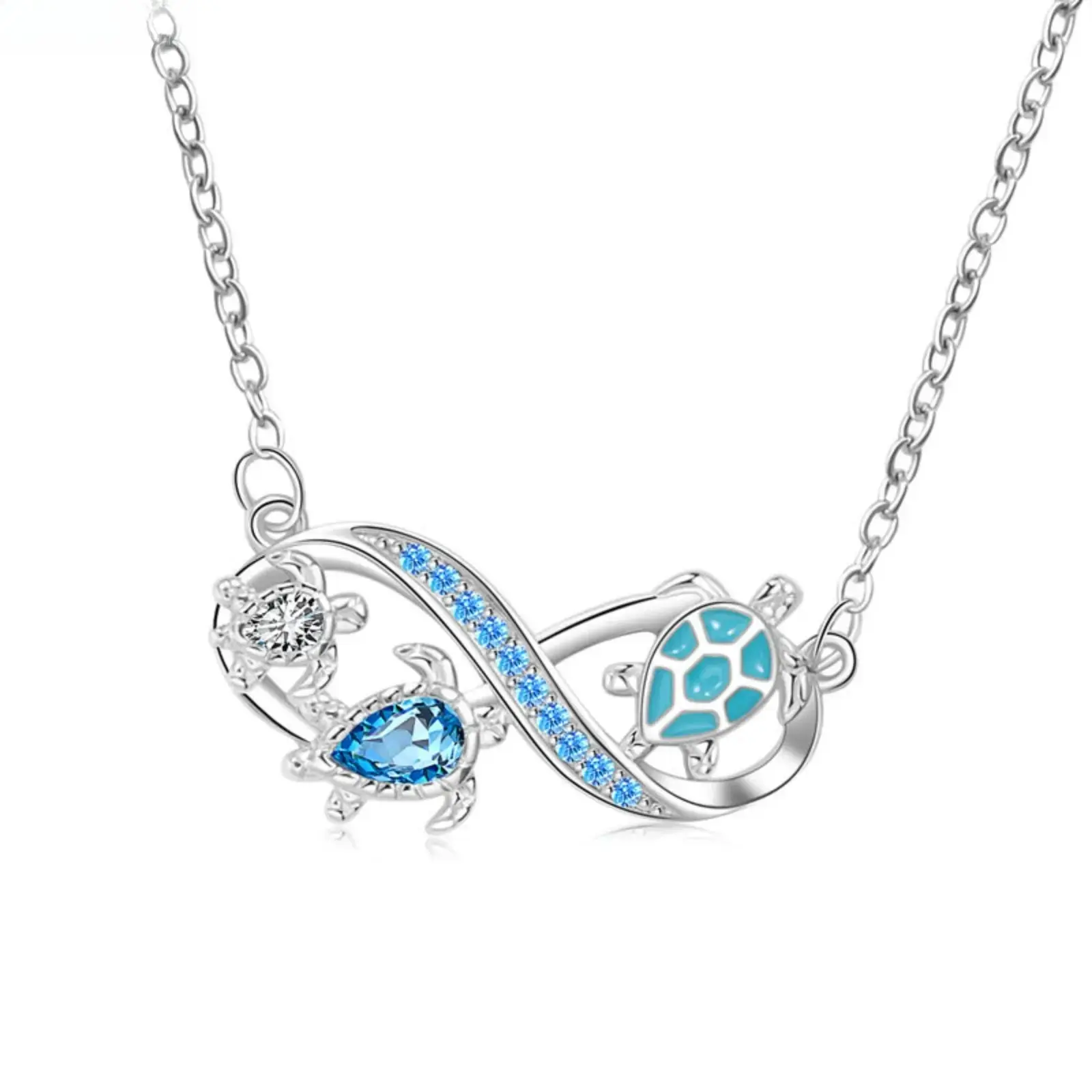 2026 New Arrival Female Ocean-Inspired Blue Diamond Sea Turtle-Infinity Pendant Clavicle Chain Necklace, Funky Unique Aesthetic Animal Jewelry, Mother’s Day Gift for Her (Sports & Outdoor Accessory)
