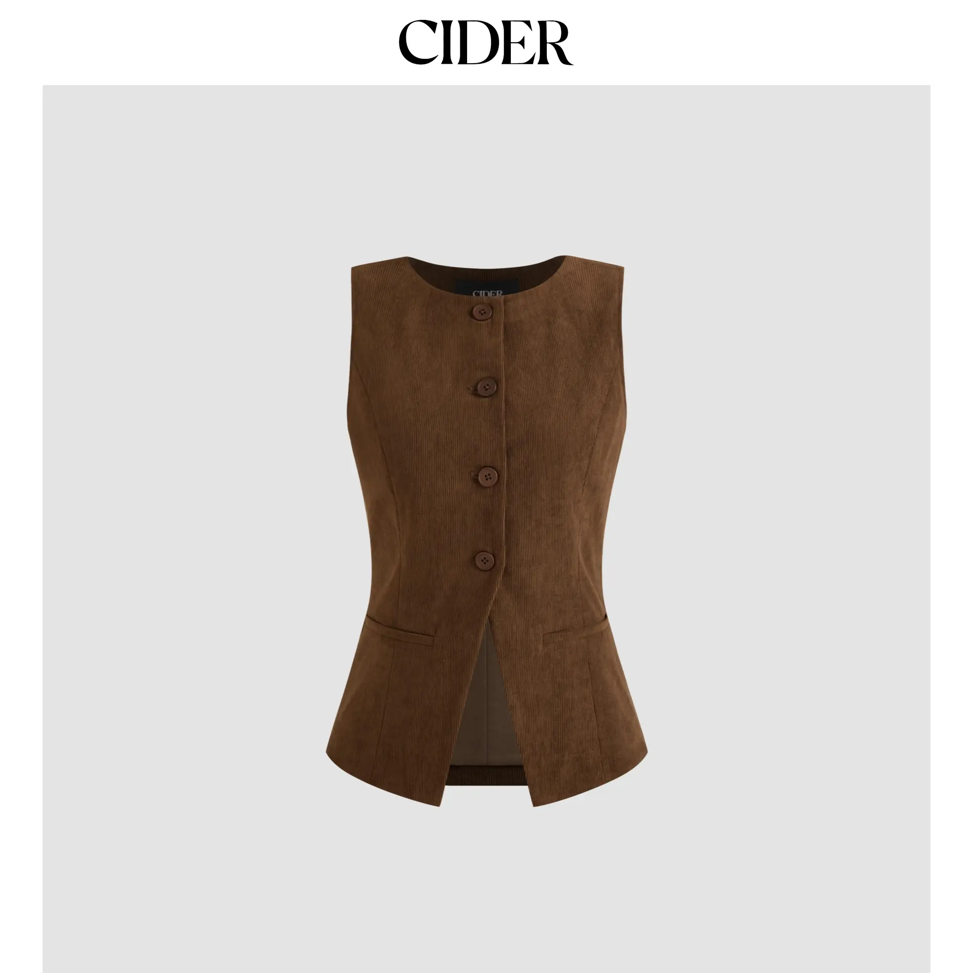 Cider [2 colors, size 0-24] Corduroy Round Neckline Waistcoat SohoChic
