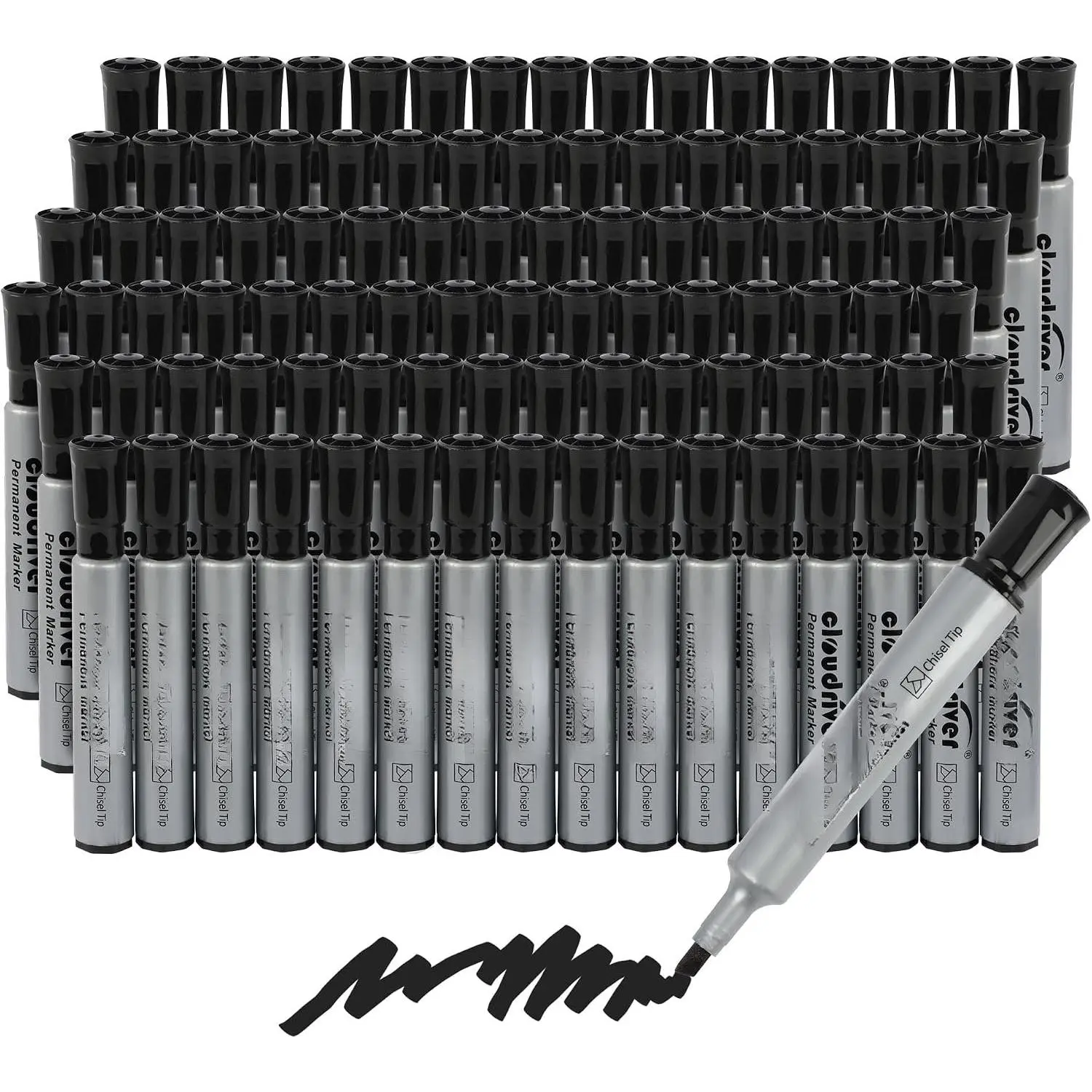 Permanent Markers 96 Count, Black Permanent Marker Bulk Set, Chisel Tip,  Smear Proof Markers, Quick Drying Ink, , Office Supplies for School, Office,