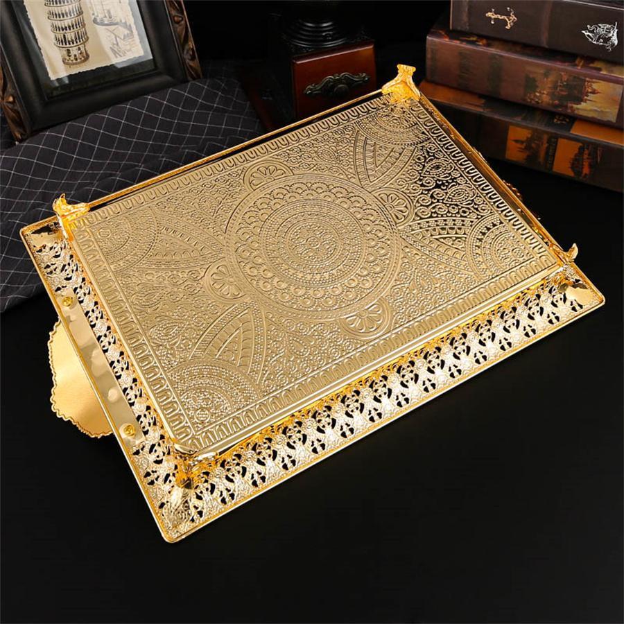 European Style Rectangular Serving Tray, Hollow Out Fruit Tray, Snack Tray, Dessert Tray, Desktop Decorative Tray for Home Living Room Coffee Shop, Plates