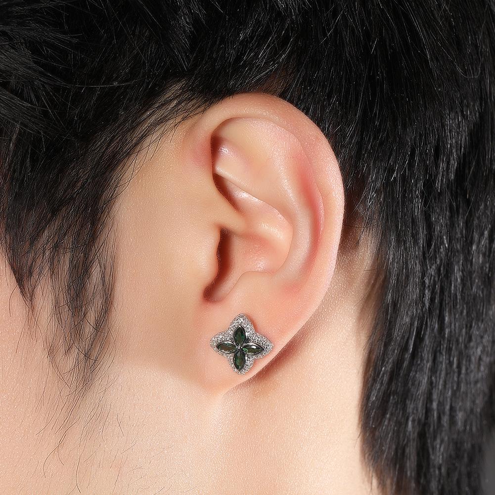 [ICE HUE]18K Gold Vacuum Plated Copper with 5A+ Sri Lanka Colorful Zircon Dopamine Clover leaf Earrings Miami Italy Mexico & Micro Inspired for Women & Men Luxury Jewelry,Daily Wear,Casual Fashion,Gift Idea,Chicano,Classic,Hip Hop,Simple,Sporty Style