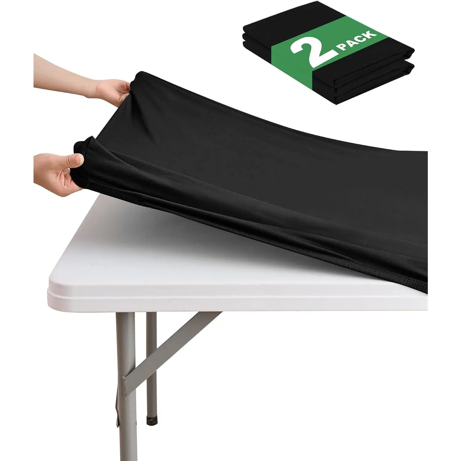 Fitted Card Table Covers - Spandex Outdoor Water-Resistant Square Tablecloth with Elastic, 2 Pack Stretchy Table Cloths for Picnic Camping 34x34 Inch, Black