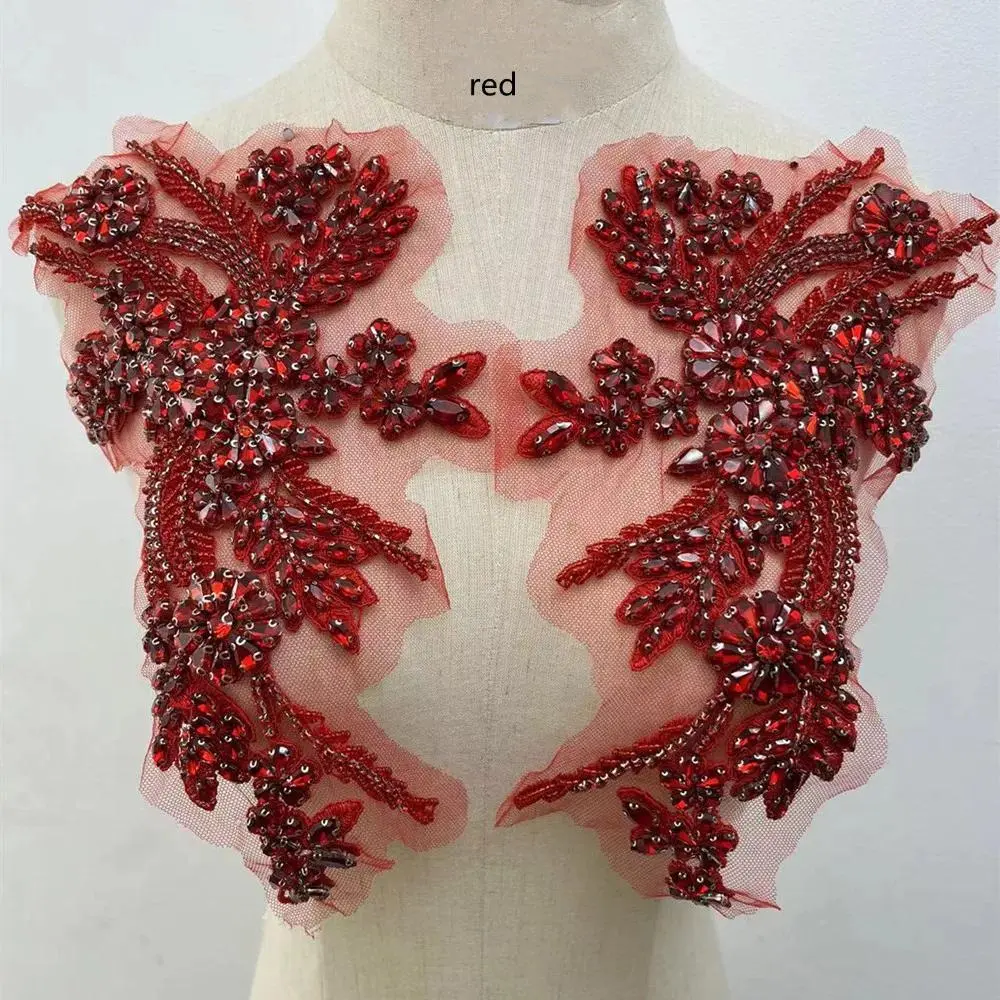 1Pair Diamond Rhinestone Applique Patches Sew On Wedding Evening Wear For Decoration