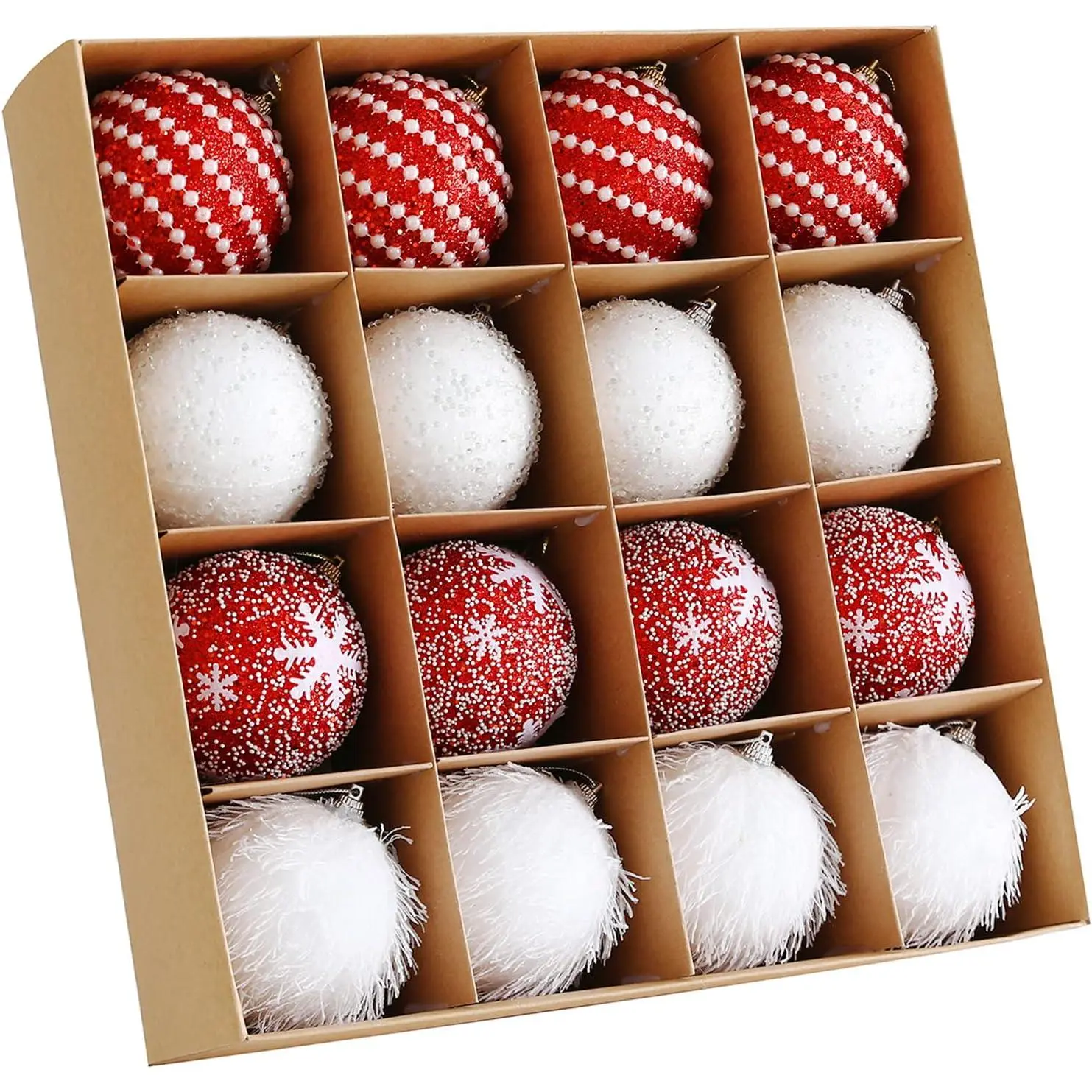 Christmas Tree Ball Ornament Set 16 count 80mm/3.15inch Red White Glittering Shatterproof  Christmas Ball Ornaments Xmas Tree Decor Holiday Decoration